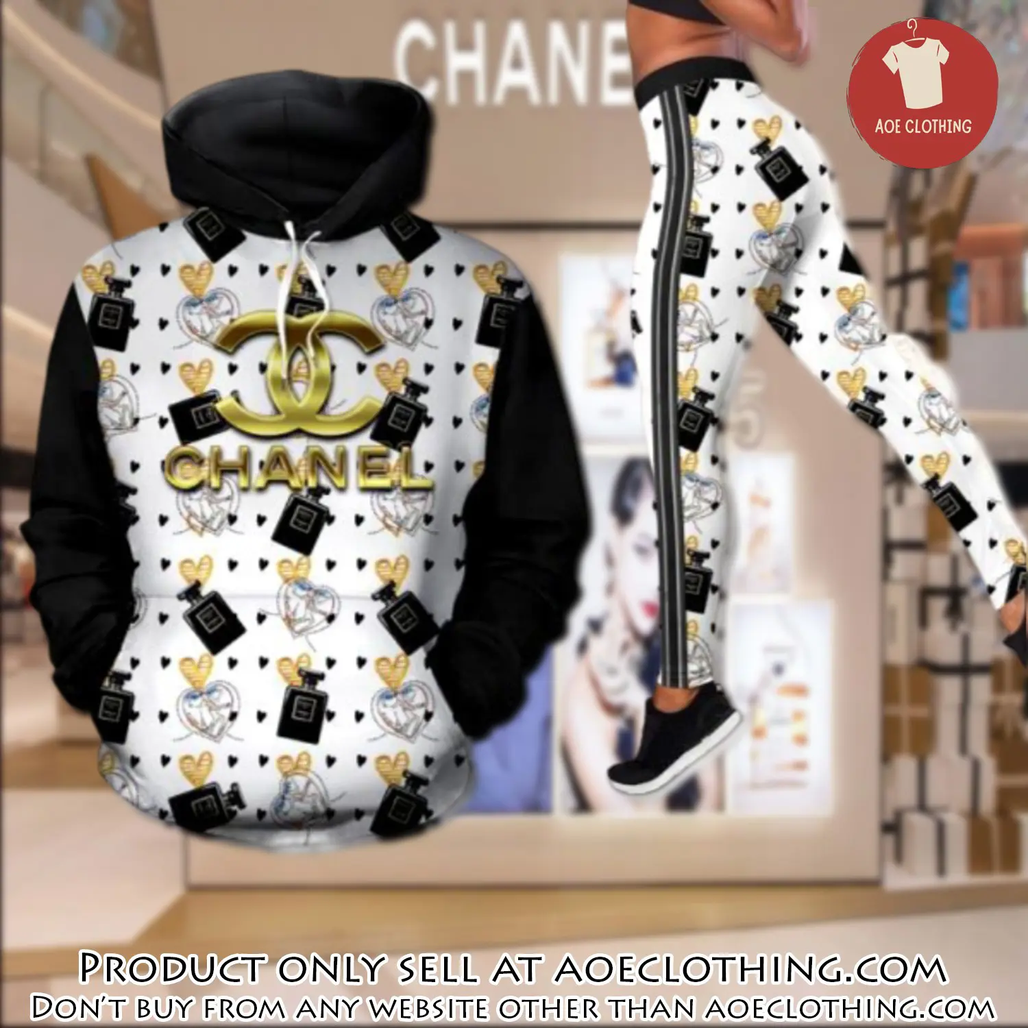 Chanel perfume hoodie legging set luxury for women aoe1423468